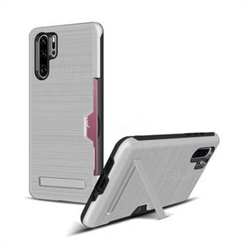 Brushed 2 in 1 TPU + PC Stand Card Slot Phone Case Cover for Huawei P30 Pro - Silver