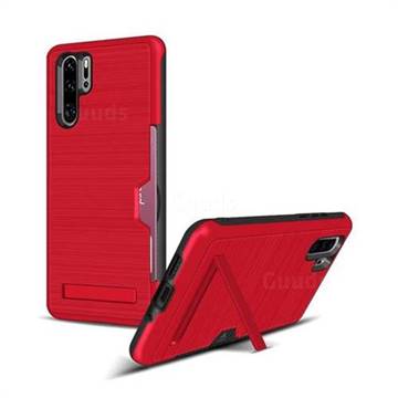 Brushed 2 in 1 TPU + PC Stand Card Slot Phone Case Cover for Huawei P30 Pro - Red