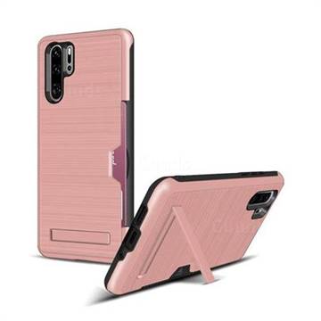 Brushed 2 in 1 TPU + PC Stand Card Slot Phone Case Cover for Huawei P30 Pro - Rose Gold