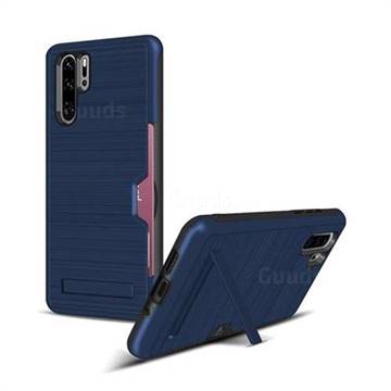 Brushed 2 in 1 TPU + PC Stand Card Slot Phone Case Cover for Huawei P30 Pro - Navy
