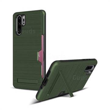 Brushed 2 in 1 TPU + PC Stand Card Slot Phone Case Cover for Huawei P30 Pro - Army Green