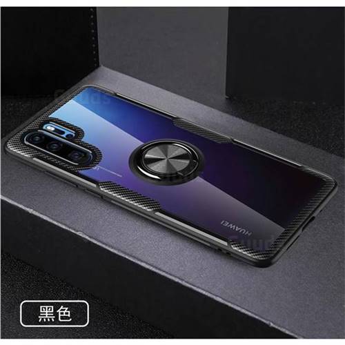 Acrylic Glass Carbon Invisible Ring Holder Phone Cover for Huawei P30 Pro - Black