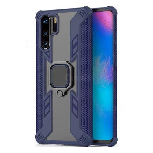 Predator Armor Metal Ring Grip Shockproof Dual Layer Rugged Hard Cover for Huawei P30 Pro - Blue