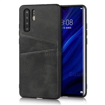 Simple Calf Card Slots Mobile Phone Back Cover for Huawei P30 Pro - Black