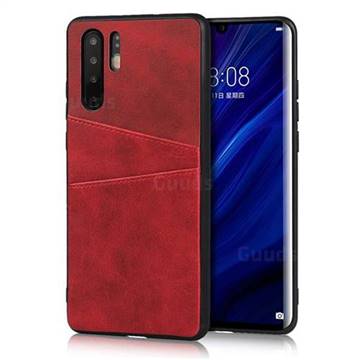 Simple Calf Card Slots Mobile Phone Back Cover for Huawei P30 Pro - Red
