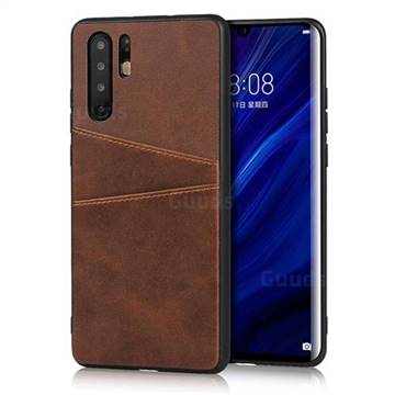 Simple Calf Card Slots Mobile Phone Back Cover for Huawei P30 Pro - Coffee