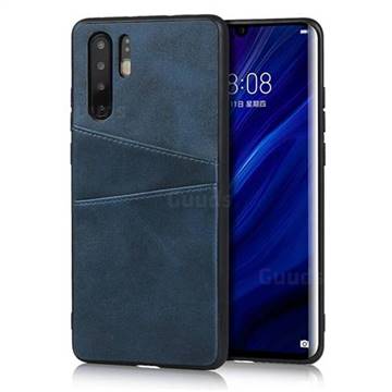 Simple Calf Card Slots Mobile Phone Back Cover for Huawei P30 Pro - Blue