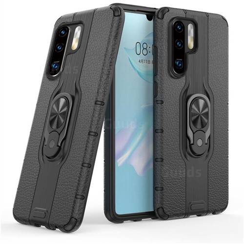 Alita Battle Angel Armor Metal Ring Grip Shockproof Dual Layer Rugged Hard Cover for Huawei P30 Pro - Black