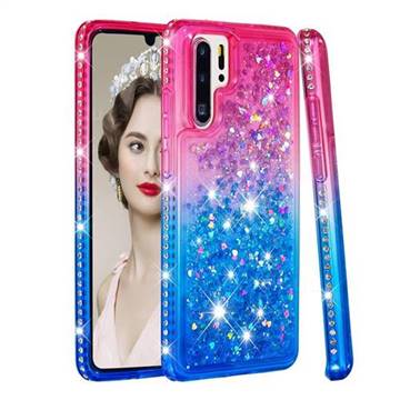 Diamond Frame Liquid Glitter Quicksand Sequins Phone Case for Huawei P30 Pro - Pink Blue
