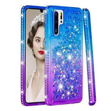 Diamond Frame Liquid Glitter Quicksand Sequins Phone Case for Huawei P30 Pro - Blue Purple