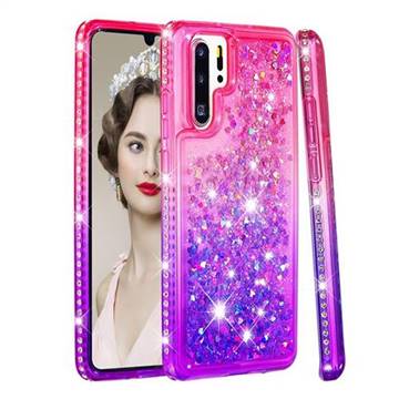Diamond Frame Liquid Glitter Quicksand Sequins Phone Case for Huawei P30 Pro - Pink Purple