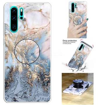 Golden Gray Marble Pop Stand Holder Varnish Phone Cover for Huawei P30 Pro