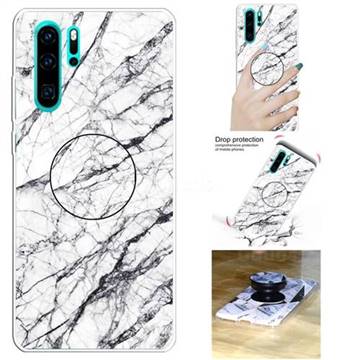 White Marble Pop Stand Holder Varnish Phone Cover for Huawei P30 Pro