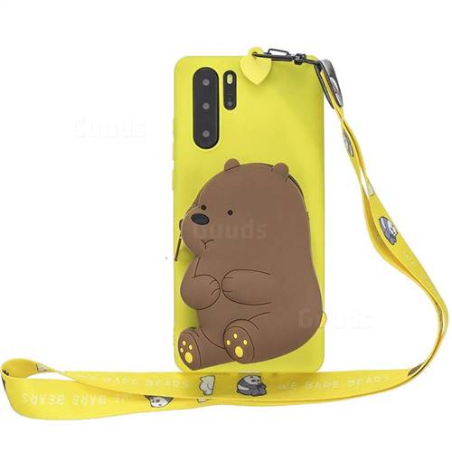 Yellow Bear Neck Lanyard Zipper Wallet Silicone Case for Huawei P30 Pro