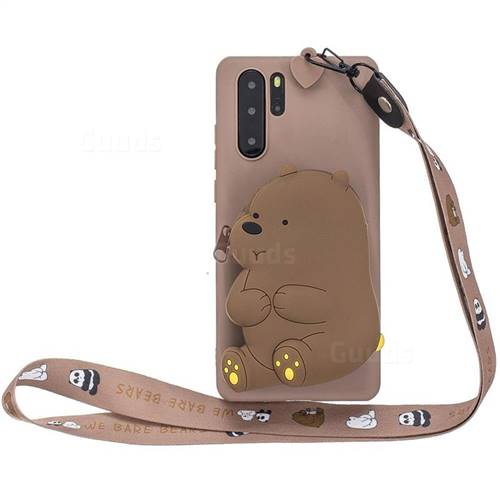 Brown Bear Neck Lanyard Zipper Wallet Silicone Case for Huawei P30 Pro