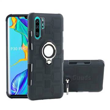 Ice Cube Shockproof PC + Silicon Invisible Ring Holder Phone Case for Huawei P30 Pro - Black