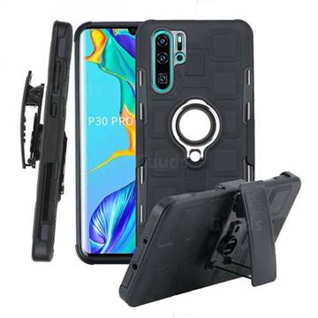 3 in 1 PC + Silicone Leather Phone Case for Huawei P30 Pro - Black