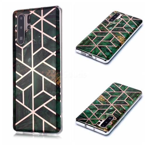 Green Rhombus Galvanized Rose Gold Marble Phone Back Cover for Huawei P30 Pro