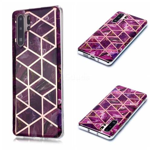 Purple Rhombus Galvanized Rose Gold Marble Phone Back Cover for Huawei P30 Pro