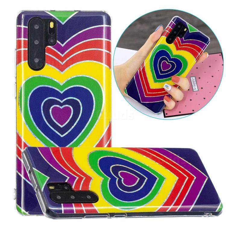 Rainbow Heart Painted Galvanized Electroplating Soft Phone Case Cover for Huawei P30 Pro