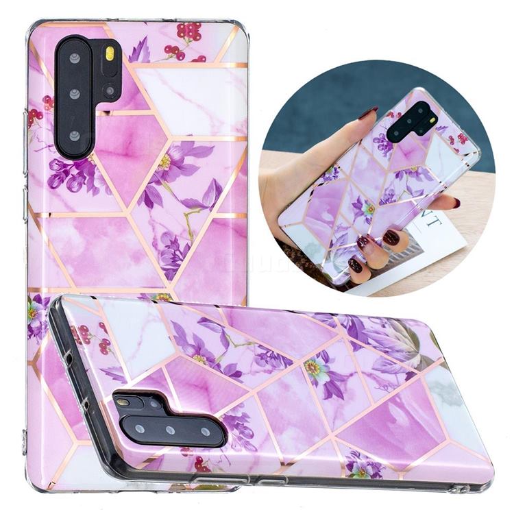 Purple Flower Painted Marble Electroplating Protective Case for Huawei P30 Pro