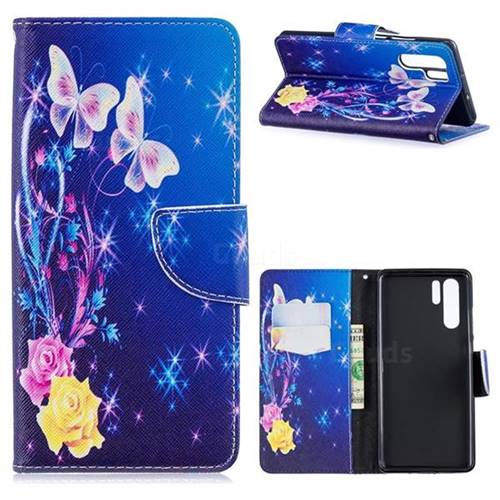 Yellow Flower Butterfly Leather Wallet Case for Huawei P30 Pro