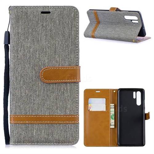 Jeans Cowboy Denim Leather Wallet Case for Huawei P30 Pro - Gray