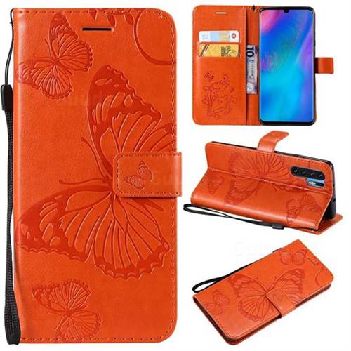 Embossing 3D Butterfly Leather Wallet Case for Huawei P30 Pro - Orange