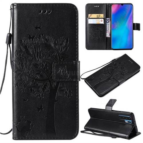 Embossing Butterfly Tree Leather Wallet Case for Huawei P30 Pro - Black
