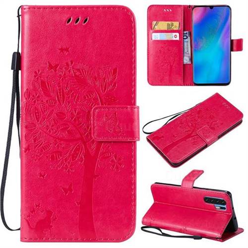 Embossing Butterfly Tree Leather Wallet Case for Huawei P30 Pro - Rose