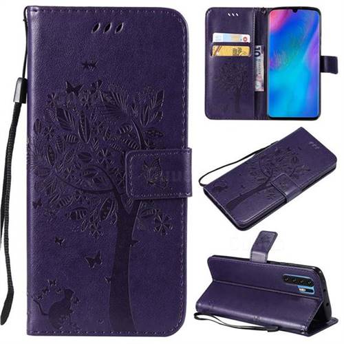 Embossing Butterfly Tree Leather Wallet Case for Huawei P30 Pro - Purple