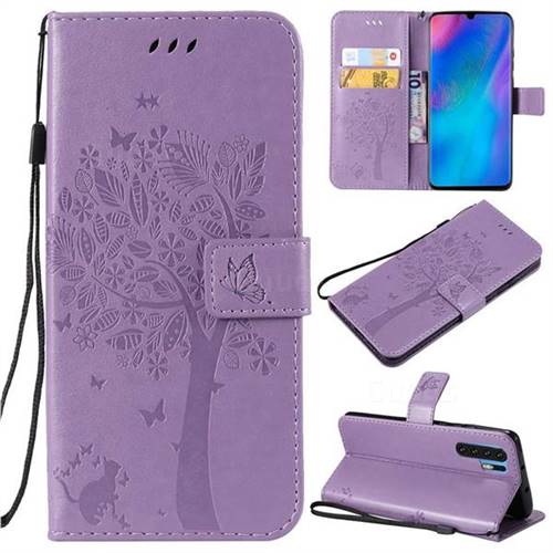 Embossing Butterfly Tree Leather Wallet Case for Huawei P30 Pro - Violet