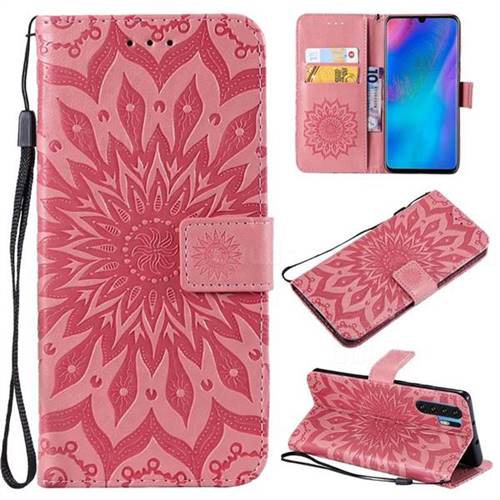 Embossing Sunflower Leather Wallet Case for Huawei P30 Pro - Pink