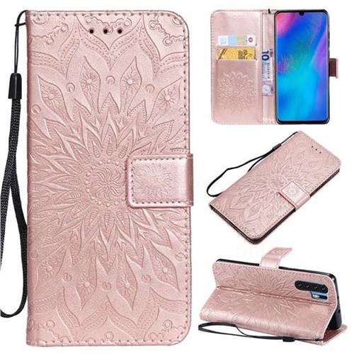 Embossing Sunflower Leather Wallet Case for Huawei P30 Pro - Rose Gold