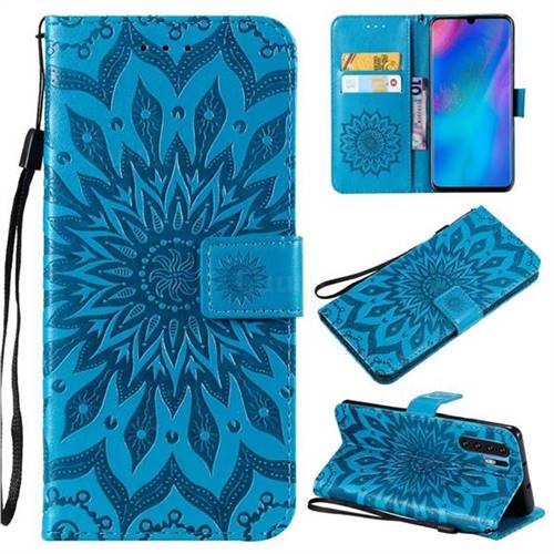 Embossing Sunflower Leather Wallet Case for Huawei P30 Pro - Blue