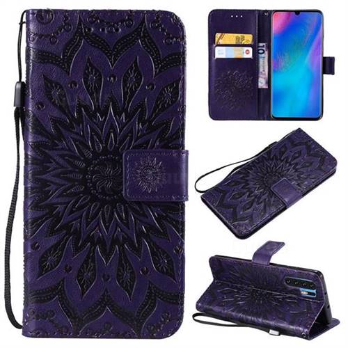Embossing Sunflower Leather Wallet Case for Huawei P30 Pro - Purple