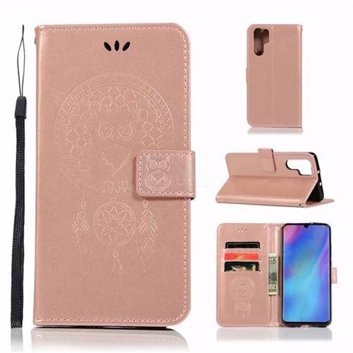 Intricate Embossing Owl Campanula Leather Wallet Case for Huawei P30 Pro - Rose Gold