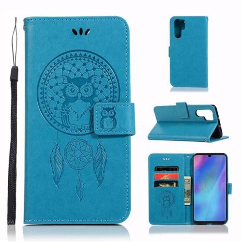Intricate Embossing Owl Campanula Leather Wallet Case for Huawei P30 Pro - Blue