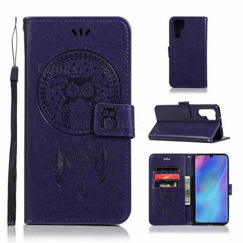 Intricate Embossing Owl Campanula Leather Wallet Case for Huawei P30 Pro - Purple