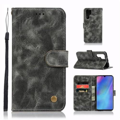 Luxury Retro Leather Wallet Case for Huawei P30 Pro - Gray