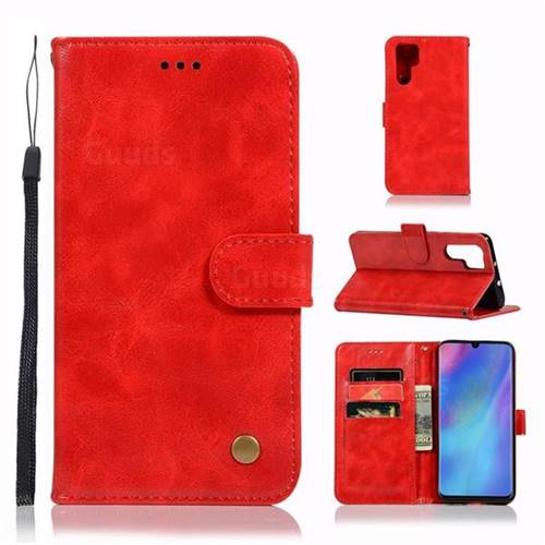 Luxury Retro Leather Wallet Case for Huawei P30 Pro - Red