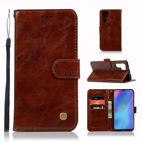 Luxury Retro Leather Wallet Case for Huawei P30 Pro - Brown