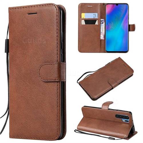 Retro Greek Classic Smooth PU Leather Wallet Phone Case for Huawei P30 Pro - Brown