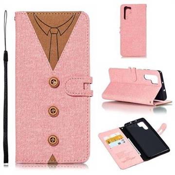 Mens Button Clothing Style Leather Wallet Phone Case for Huawei P30 Pro - Pink