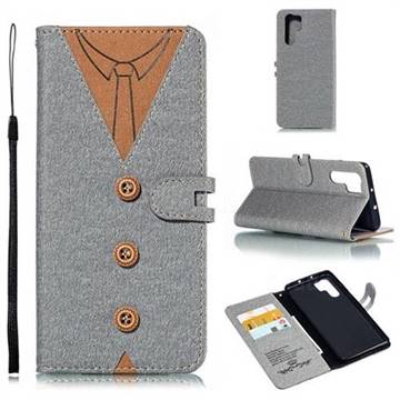 Mens Button Clothing Style Leather Wallet Phone Case for Huawei P30 Pro - Gray