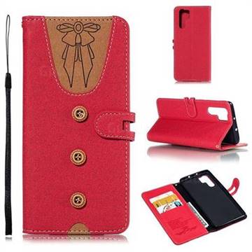 Ladies Bow Clothes Pattern Leather Wallet Phone Case for Huawei P30 Pro - Red