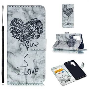 Marble Heart PU Leather Wallet Phone Case for Huawei P30 Pro - Black