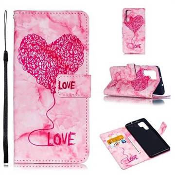 Marble Heart PU Leather Wallet Phone Case for Huawei P30 Pro - Red