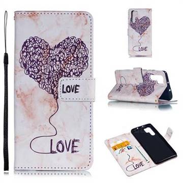 Marble Heart PU Leather Wallet Phone Case for Huawei P30 Pro - Purple