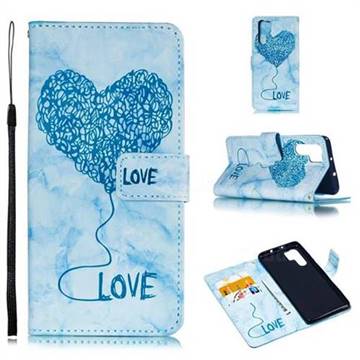 Marble Heart PU Leather Wallet Phone Case for Huawei P30 Pro - Blue